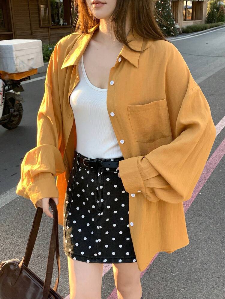 Women's Solid Color Minimalist Long Sleeve Shirt, Casual Everyday Wear