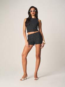 MISSGUIDED Women's Polka Dot Two Piece Crop Top And High Waisted Shorts Co Ord Set Summer Matching Outfit Sleeveless Fitted Black White - Black and White - View 3