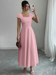 Modelyn Women's Square Neck Wrap Elegant Dress, Spring/Summer - Pink - View 7