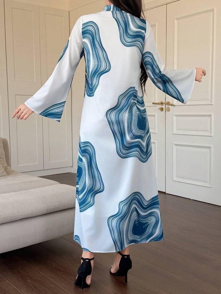 Women's Elegant Floral Print Stand Collar Tassel Midi Dress, Spring/Summer,Wedding Guest Dress Women Sundress