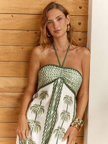 CAJUNI 女士夏季度假棕榈树印花露背吊带长裙 - 彩色 - 查看 5