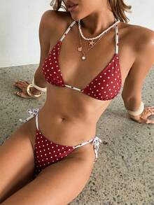 Aloruh Bộ bikini nữ mùa hè mới in họa tiết nhuộm tie-dye, đồ bơi nữ gợi cảm dự tiệc âm nhạc lễ hội với họa tiết vỏ sò óng ánh, trang phục đi biển cho kỳ nghỉ của nữ. - Màu Hoa hồng đỏ - Xem 7