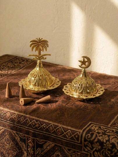 Cirelle 1件创意金色镂空锌合金香薰炉烛台，家居装饰摆件，适用于客厅和桌子