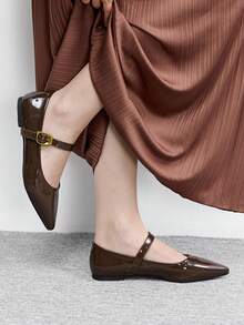 CUCCOO BIZCHIC 尖头平底鞋 女士新款春秋法式优雅软底玛丽珍鞋，穿着舒适不累脚 - 棕色 - 查看 3