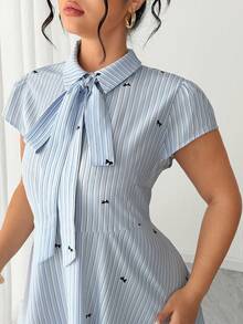 Elenzga Women's Casual Short Sleeve Collared Striped Button Shirt Dress With Flared Skirt - Multicolor - View 6