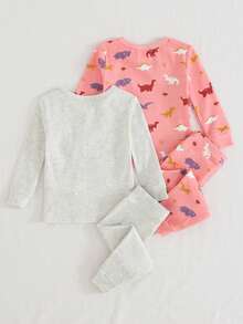 Cozy Pixies 女婴卡通图案针织柔软圆领长袖上衣和弹力腰带打底裤两件套贴身睡衣套装 - 彩色 - 查看 2