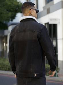 Devon Thys Men Long Sleeve Vintage American Style Denim Jacket , For Fall - Black - View 2