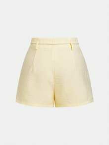 EMERY ROSE Women's Casual Linen Waist Rope Decor Discounted Detail Relaxed Vacation Spring/Summer Basic Shorts - Light Yellow - View 3