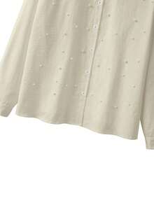 GlowEve CURVE Plus Size Women Elegant Pearl Beaded Decor Contrast Color Blouse, Suitable For Back To School, Graduation, Valentine's Day, Music Festival, Mother's Day, Halloween, Thanksgiving, Easter, National Day, Prom, Date Party, Wedding Season, Outdoor Activities Modest Shirts Pearl Shirt Shirts Y2k Collared Shirt Spring Shirts French Style Blouse Women's Shirts For Summer Women's Work Tops Women's Tops And Blouses Working Blouse - Apricot - View 3