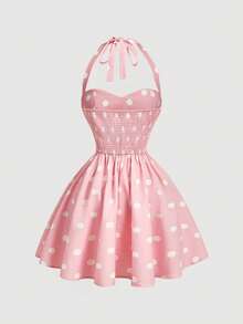 SHEIN MOD Đầm dài quây chấm bi dành cho nữ, kiểu dáng tối giản và thời trang, phù hợp cho mùa hè, đầm chấm bi. - Hồng - Xem 2