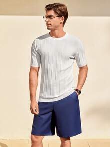 Manfinity Homme Men's Solid Color Crew Neck Short Sleeve Knit Top, Summer - Multicolor - View 5
