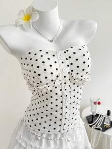 Elamini Polka Dot Pattern Button Decor Sleeveless Top, Suitable For Summer - Multicolor - View 5