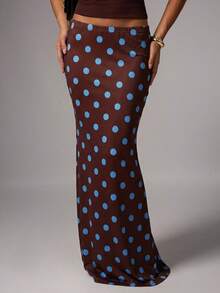 Chân váy ôm dáng thanh lịch in họa tiết chấm bi dệt kim - Nhiều màu - Xem 2