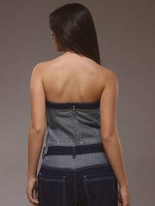 MUSERA Detail Button Denim Corset Only Winter Cute Streetwear Going Out Casual Western Born Faded - Medium Wash - View 4