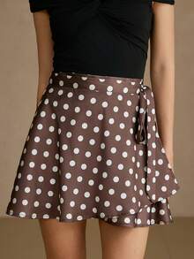 Aveloria Rosie 新款欧美风裹身A字波点印花半身裙 - 棕色 - 查看 6