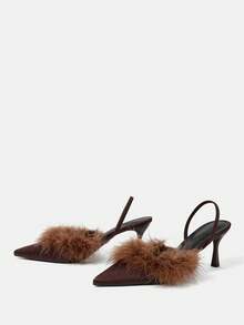 CUCCOO HITCHD Women's Pointed Toe Buckle Design Fashionable High Heels, Versatile For Daily Wear - Matte brown - View 3