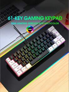 Teckwe Wired 61-Key Membrane Keyboard, White/Black, Compact Gaming Keyboard, Key-Cable Separation, Mechanical Feel, Laptop/Desktop Compatible. - Multicolor - View 8