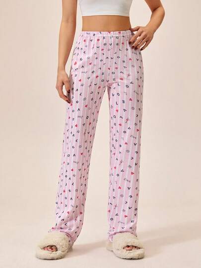 Loomlin Women Cotton LOVE LETTER PATTERN Long Bottoms Homewear Sleep Bottoms