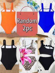 Tween Girls' Minimalist Print One-Piece Swimsuit - Multicolor - View 2