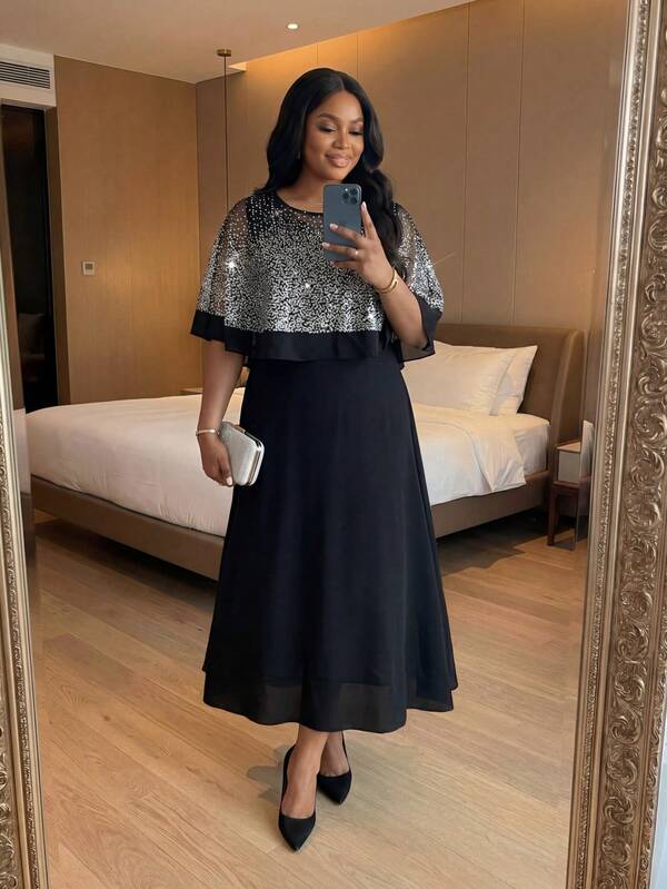 SHEIN Lady CURVE Plus Size Elegant Party Shawl Dress Two Pieces Set Graduation Ceremony Graduation Dress Spring Casual Dresses For Women Graduation Dress Women  Valentine Summer Summer Clothes Summer Clothes  Spring Dress Summer Dresses  Elegant Dresses Elegant Dresses For Women Black Skirt Wedding Guest Dress Weddings & Events Graduation Outfit For Mother Wedding Guest Dress For Women Elegant Dresses For Women Classy Party Vestido Festa Elegant Party Dresses