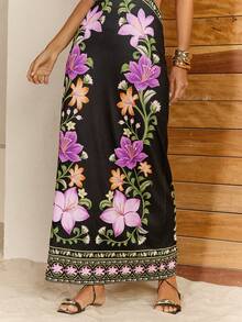 CAJUNI Women's Floral Print Fitted Casual Vacation Halter Dress - Multicolor - View 6