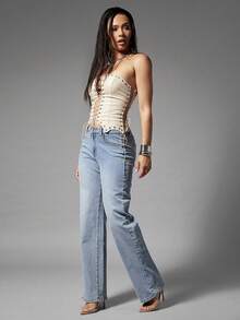 Denimoi Solid Summer Straight Leg Denim Jeans - Light Wash - View 5