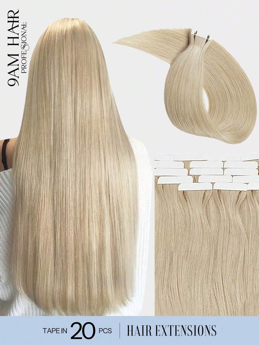 20pcs Tape In Hair Straight Light Brown #18K Color 150% 18-22 Inch Remy Human Hair Tape In Hair Extension Light Brown Color Tape In Hair Tape Ins Hair Extensions - S22 - View 1