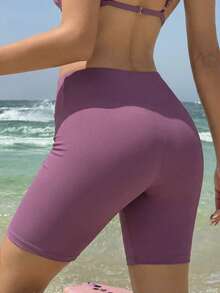Swim SPRTY Summer Vacation Beach Solid Color Swimshorts - Rose Red - View 2