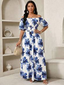 SHEIN Lady 女士优雅印花露肩连衣裙，夏季 - 彩色 - 查看 7