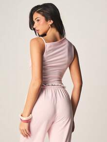 MISSGUIDED Ribbed Asymmetric Sleeveless Tank Top With Ruched Side Detail And High Neckline For Casual Summer Wear - Multicolor - View 2