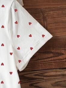 Resyla Áo thun nữ ôm dáng, 100% cotton, in hình trái tim chấm bi đỏ trắng dễ thương, thích hợp cho mùa hè, thời trang, đẹp mắt, quà tặng cho anh chị em, quà tặng cho mẹ, quà tặng Ngày của Mẹ, áo thun thường ngày và thời trang. - trắng - Xem 5