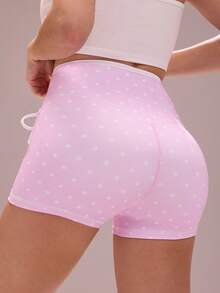Sovereign Charm 女士波点印花运动短裤，性感运动短裤，适合跑步、健身、瑜伽、户外活动 - 粉色 - 查看 2