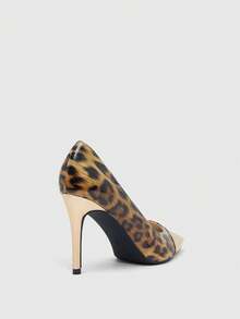 CUCCOO SZL Zapatos de tacón alto con puntera puntiaguda, estampado de leopardo y combinación de cuero patentado para mujer. Zapatos de primavera para vacaciones de primavera, Pascua y baile de graduación - Oro rosa - Ver 8