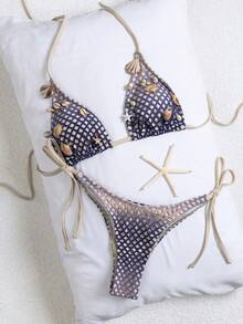 Swim SXY Traje de baño de malla degradada hecho a mano 2026, bikini con copa triangular de gran - Morado - Ver 5