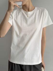 DAZY Camiseta casual de mujer de unicolor con cordones y encaje, para verano - Blanco - Ver 5