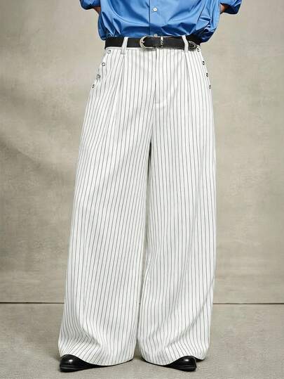 PAVTROS 男士休闲超宽松黑色长裤，饰有金属铆钉，适合秋冬街头服饰、派对服装、圣诞节装扮、圣诞礼物、INS街头风、男女皆宜、送给男朋友的礼物。男士阔腿裤，男士褶裥西装裤