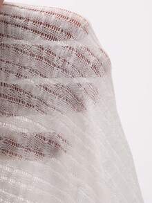 DAZY 女士圆领透视条纹长袖休闲性感T恤 - 白色 - 查看 7