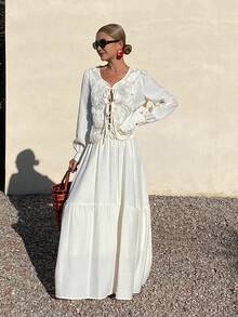 Livesso 2 Stücke Damen Strukturierte Puffärmel Top und Lässig Rock Set, Boho Loungewear Set für Damen Urlaubsoutfits - Beige - Übersicht 4