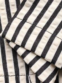 FRIFUL 女士不对称下摆抽绳褶皱T恤和条纹阔腿七分裤两件套度假套装（夏季） - 黑色 - 查看 8