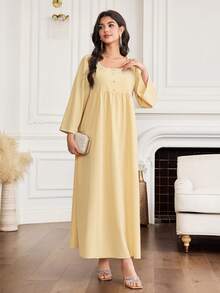 Yasmyna Vestido maxi bordado turco para mujer, túnica larga tradicional árabe - Amarillo - Ver 5