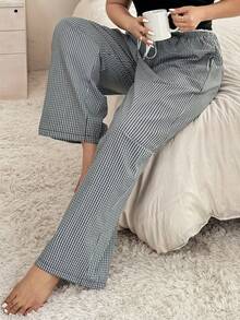 Dazy Plus Pantalones de pijama de talla grande para mujer con cintura elástica, cordón y parches de color contrastante en 2 en 1 - Negro - Ver 8