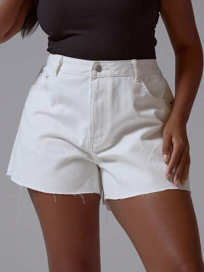 MUSERA Low Rise White Raw Hem Denim Shorts Spring Summer Elegant Easter Cute Vacation Casual Everyday Core Denim