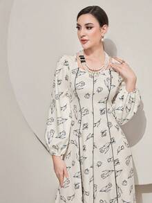 Modelyn Đầm maxi tay phồng in hoa dành cho nữ. - Màu be - Xem 7