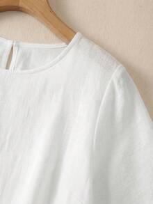 Rusticease Women's Solid Color Round Neck Short Sleeve Asymmetric Design Casual Mid-Length Dress,Modest White Summer Festival Outfits Easter Dress Zanzea Clothes - White - View 5