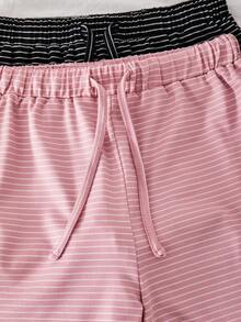 SHEIN Sparklyn Tween Girls' Elastic Waist Knit Striped Casual Loose Shorts, Multi-Pack, Multi-Color - Multicolor - View 6