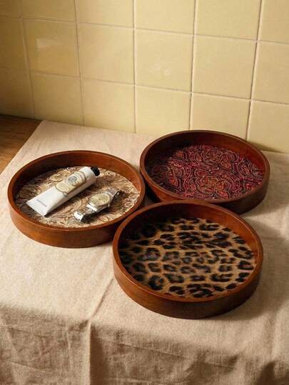 Cirelle Natural Wood Retro Carved Round Tray With Handles - Coffee Table Centerpiece Rustic Wedding Decor Coffee Station Organizer Non-Food Contact Wooden Serving Tray Farmhouse Desktop Display Tray Home Office Living Room Dining Room Kitchen Countertop Decor