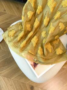 GlowEve CURVE 大码女式圆领无袖金色提花纹理双层上衣，适合休闲、度假和日常穿着 - 黃色 - 查看 5