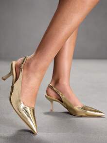 CUCCOO SZL Women's Pointed Toe Buckle Design Fashionable Elegant High Heel Pumps Spring Shoes - Golden snake - View 3