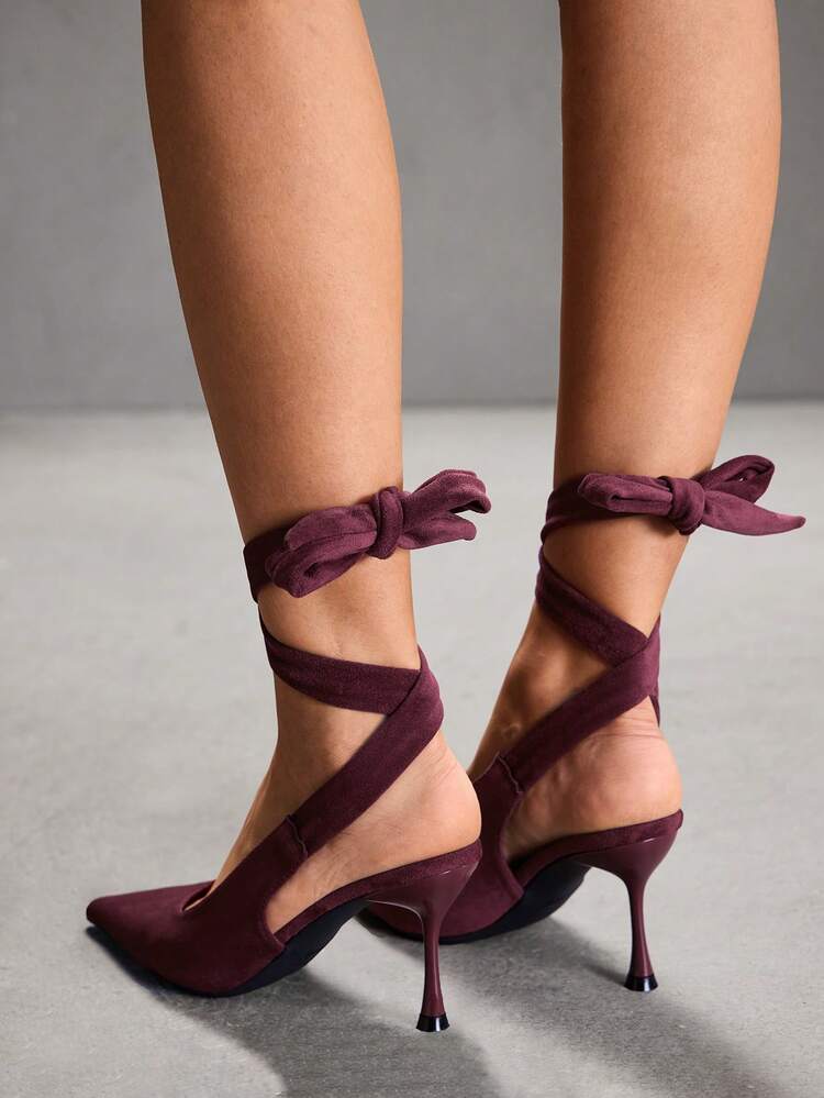 CUCCOO SZL Women's Suede Burgundy Sexy Pointed Toe Bow Tie Fashion Date High Heel Pumps