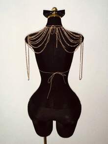 SHEIN DivaQ Women's Metal Chain Spaghetti Strap Top, Sexy Backless Personalized Chain Camisole, Street Style Metal Chain Shirt - Gold - View 2